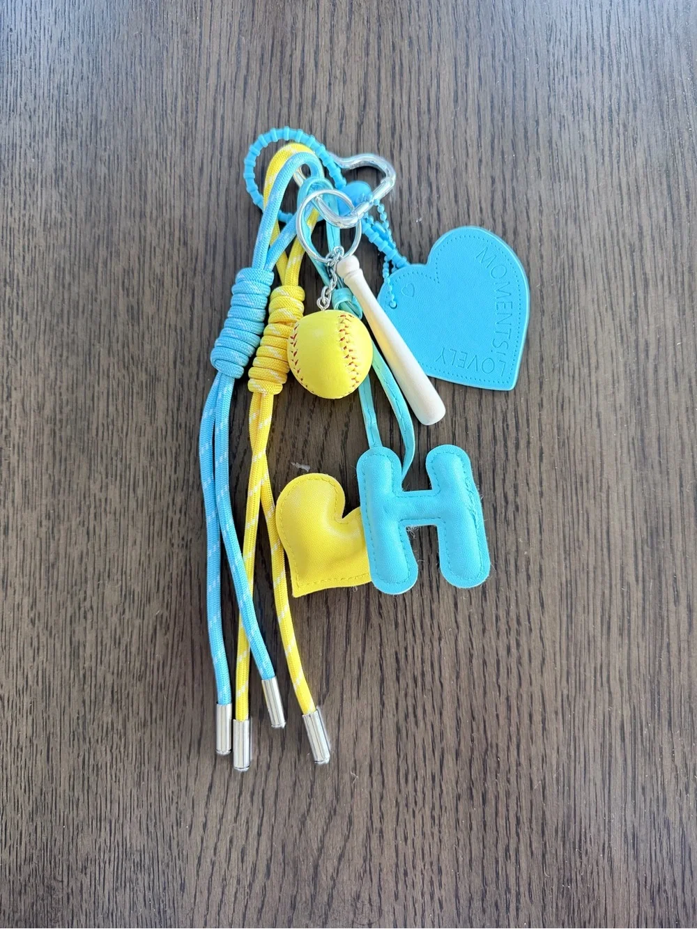 Softball Blue & Yellow Kids Decorative Keychain Charm - H & Heart